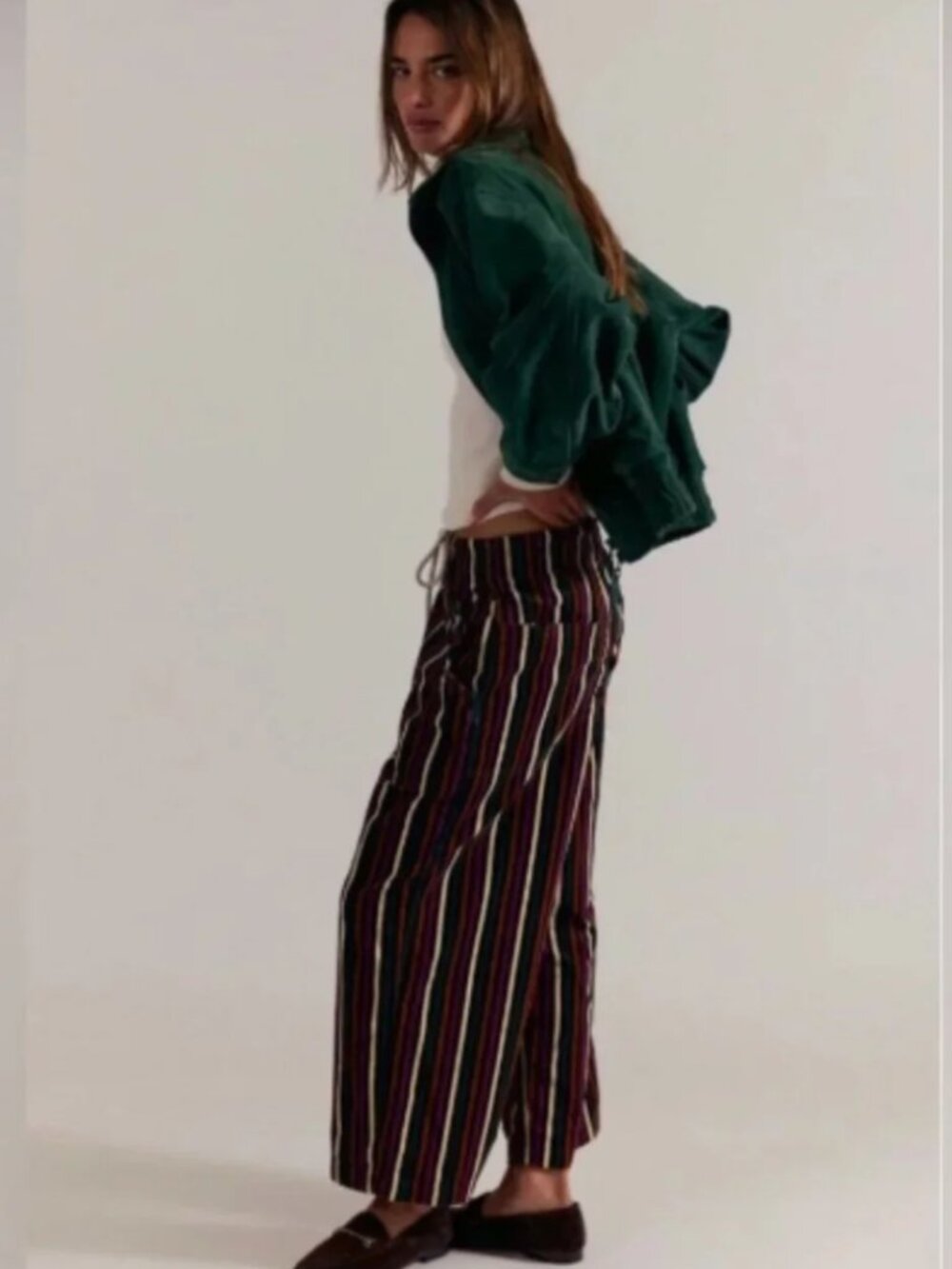 NWT Free People We The Free Easy Peasy Printed Pull On Cord Jeans L